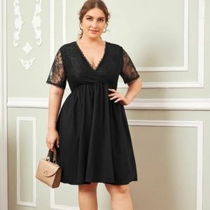 0X/XL - Plus Surplice Neck Lace Bodice Dress
